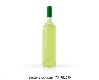 transparent bottles of green wine on a white background