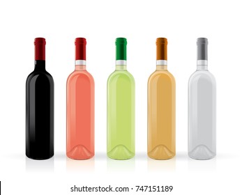 transparent bottles of wine on a white background