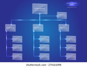 Transparent Box Organizational Chart Infographic, Business Structure Concept, Business Flowchart Work Process, Vector Illustration.