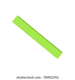 Transparent bright green ruler, vector illustration. School supplies icon. Realistic rule graphic isolated on white background.