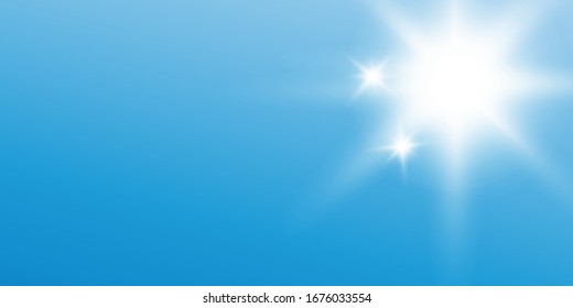 Transparent bright sun isolated on a blue background. The real effect of transparency. Vector illustration EPS10.