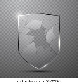 Transparent broken glass shield, vector illustration