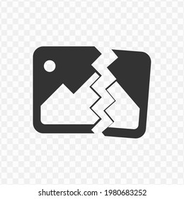 Transparent broken photo icon png, vector illustration of broken photo in dark color and transparent background(png).
