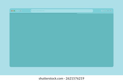 Transparent browser window on blue and violet background. Window internet browser with toolbar and search bar. Blank screen website mockup. Template design for ui, ux, app. Vector illustration