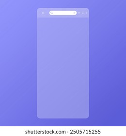 Transparent browser window for smartphone. Window internet browser with toolbar and search bar. Blank screen website mockup on violet background. Template design for ui, ux, app. Vector illustration