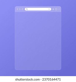 Transparent browser window for tablet. Window internet browser with toolbar and search bar. Blank screen website mockup. Template design for ui, ux, app. Vector illustration