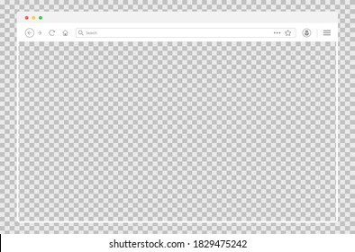 Transparent browser window. Website mockup frame. Editable template of computer browser. Empty desktop screen layout. Thin web page frame. Customize background. Vector EPS 10