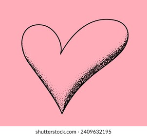 Transparent bubble line art heart shape with stippled shadow. Vector illustration.
