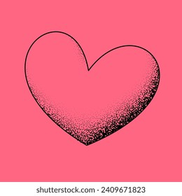 Transparent bubble line art heart shape with stippled shadow. Vector illustration.