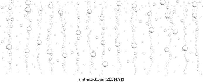 Transparent Bubbles Background. Fizzy Drink, Carbonated Water, Seltzer, Beer, Soda, Champagne Or Sparkling Wine Texture. Underwater Air Stream In Ocean, Sea Or Aquarium. Vector Realistic Illustration