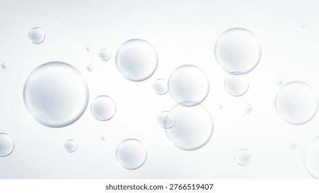 Transparent bubbles floating on soft light background abstract design. Abstract composition of transparent floating bubbles on a soft light gradient background