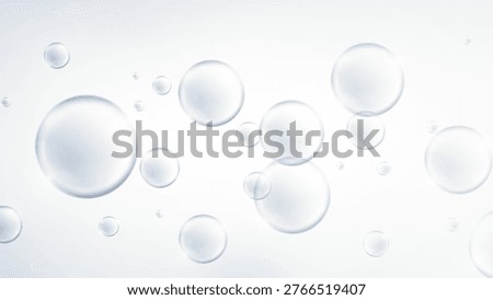 Transparent bubbles floating on soft light background abstract design. Abstract composition of transparent floating bubbles on a soft light gradient background