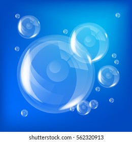 transparent bubbles isolated on blue. Vector illustration.