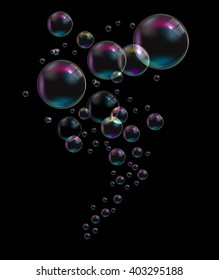 Transparent Bubbles on Black Background. Vector Illustration. EPS10