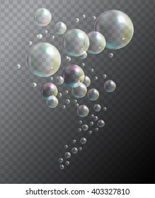 Transparent Bubbles on Black Background. Vector Illustration
