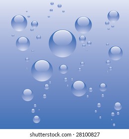 Transparent bubbles on a blue water background.