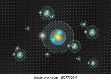 Transparent bubbles on a dark layered background. Abstract background. Vector EPS10
