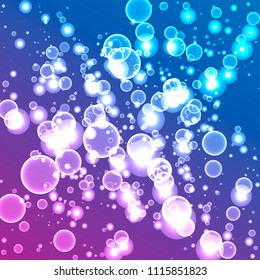 Transparent bubbles on ultraviolet gradient background. Vector