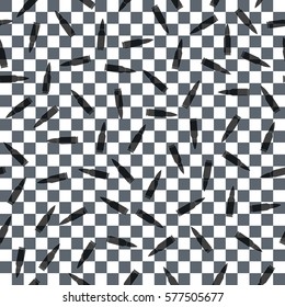 transparent bullet. banner with live ammunition. combat bullets and cartridge. gray white squares. abstract background. seamless pattern. vector illustration