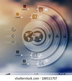 Transparent business Infographics, flat elements. Shadows options, diagram on blur landscape can be used for workflow layout, banner, step up options,  number options,  web template