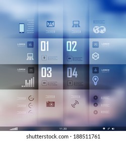 Transparent business Infographics, flat elements. Shadows options, diagram on blur landscape can be used for workflow layout, banner, step up options,  number options,  web template