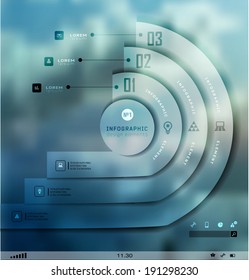 Transparent business Infographics, plat elements. Shadows options, diagram on blur landscape can be used for workflow layout, banner, step up options,  number options,  web template