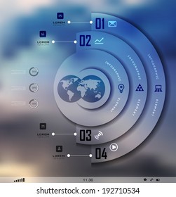 Transparent business Infographics, plat elements. Shadows options, diagram on blur landscape can be used for workflow layout, banner, step up options,  number options,  web template