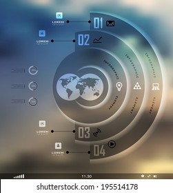 Transparent business Infographics, plat elements. Shadows options, diagram on blur landscape can be used for workflow layout, banner, step up options,  number options,  web template