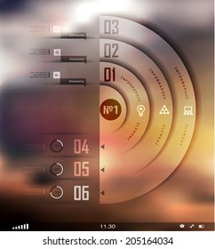 Transparent business Infographics, plat elements. Shadows options, diagram on blur landscape can be used for workflow layout, banner, step up options,  number options,  web template