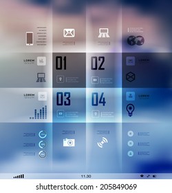 Transparent business Infographics, plat elements. Shadows options, diagram on blur landscape can be used for workflow layout, banner, step up options,  number options,  web template