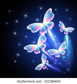 Transparent butterfly and glowing firework