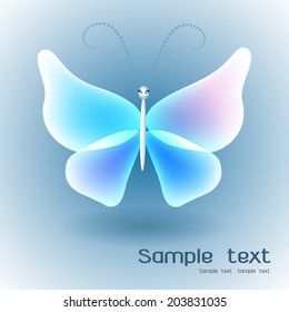 Transparent butterfly on gray background for banner or advertisement