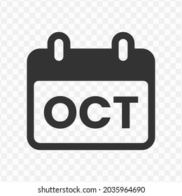 Transparent calendar icon png, vector illustration of October month icon in dark color and transparent background (png)