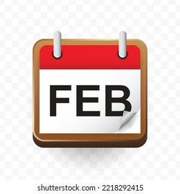 Transparent calendar vector png, Vector illustration of February month icon. Colored vector on transparent background (PNG).