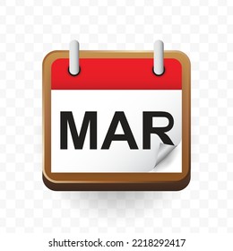 Transparent calendar vector png, Vector illustration of March month icon. Colored vector on transparent background (PNG).