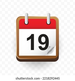 Transparent calendar vector png, Vector illustration of Day 19 icon in red color and transparent background(PNG).