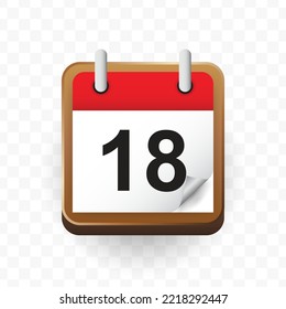 Transparent calendar vector png, Vector illustration of Day 18 icon in red color and transparent background(PNG).