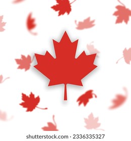 Transparent Canada flag with blured leaves isolated on white background