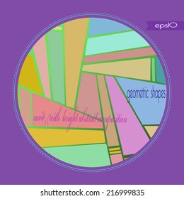 Transparent card with abstract composition of a pale geometric shapes in a gradient  circle.