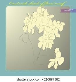 Transparent card with twig Phoebe on gradient  rounded rectangle and text on a  pale azure frame. Handmade.
