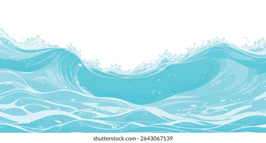 Transparent Cartoon Ocean Wave PNG – Blue and Soft Green Water Splash for Web, Print, and Summer Posters