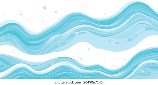 Transparent Cartoon Ocean Wave PNG – Blue and Soft Green Water Splash for Web, Print, and Summer Posters