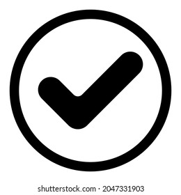 Transparent checkmark tick. Outline correct symbol. Yes sign in circle. Checkmark illustration. Vote icon
