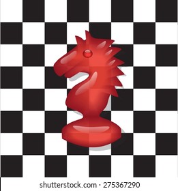 Transparent chess knight on a black and white background