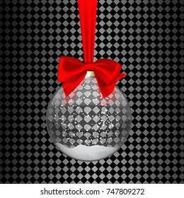 Transparent Christmas ball with bow isolated on a transparent background. Holiday Christmas toys for the Christmas tree.