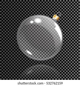 transparent Christmas ball with reflection on a transparent background, vector illustration