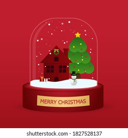 Transparent Christmas ball with christmas tree inside. Greeting card. Merry christmas and happy new year. vector illustration