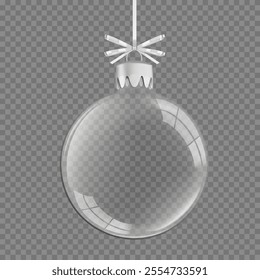 Transparent Christmas tree toy or Christmas ball, holiday decoration, realistic vector.