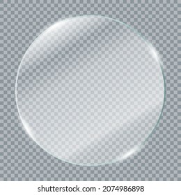 Transparent circle glass plates. Realistic transparent glass window in round frame. Vector illustration clean plate