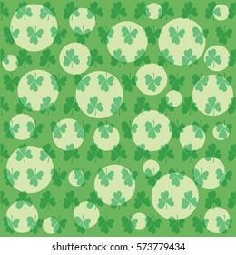 Transparent circles and Shamrock. Festive day. St. Patrick's Day. Seamless pattern. Background for web sites, presentations, posters.